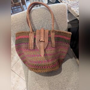 Beautiful Woven Bag With Leather Handles.